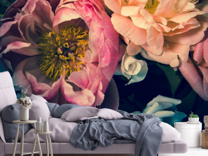 photo wallpaper with peonies