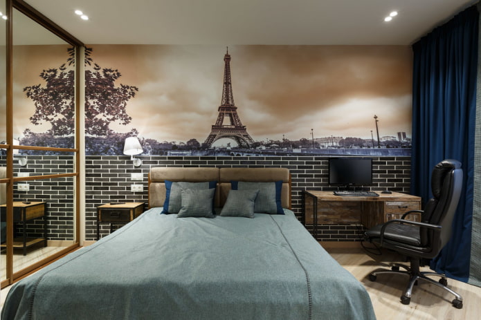 combination of photowall-paper and brick decoration