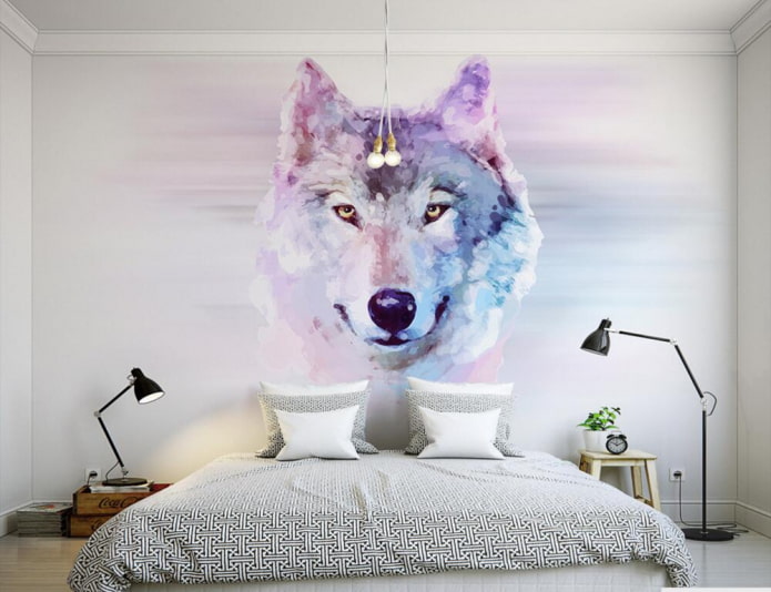 Zeichnung eines Wolfes im Schlafzimmer