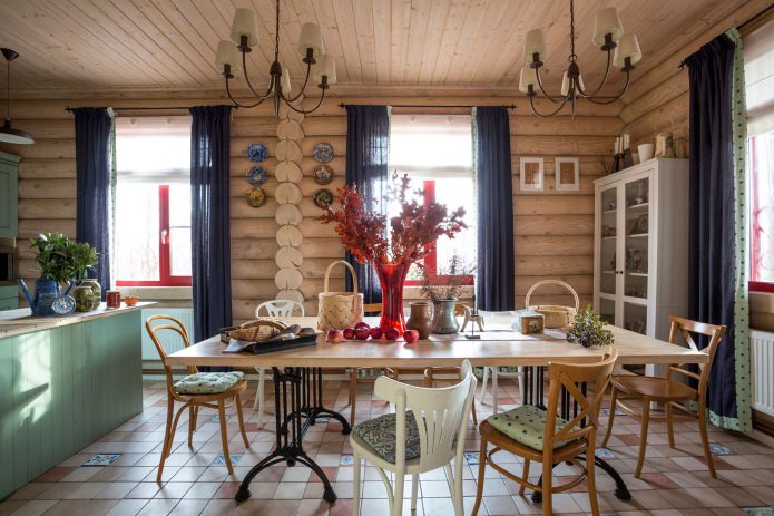 dining room design in a wooden log house
