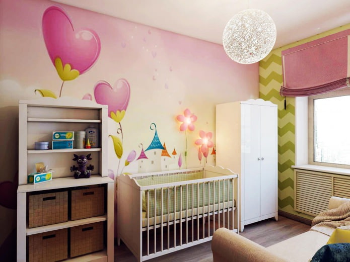 design of a children's room for a newborn 8.4 sq. m.