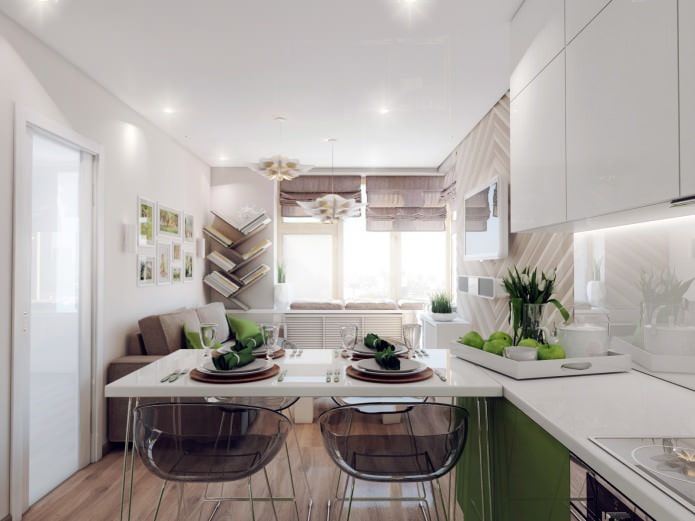 kitchen-living room design 18.62 sq. m.
