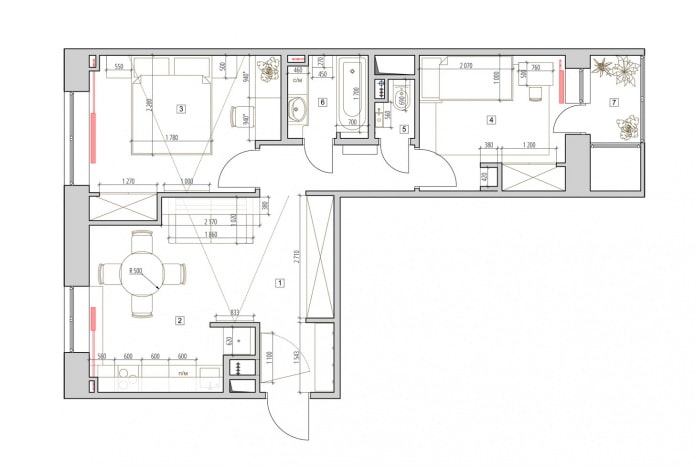 Grundriss einer Zweizimmerwohnung 52 qm. m.