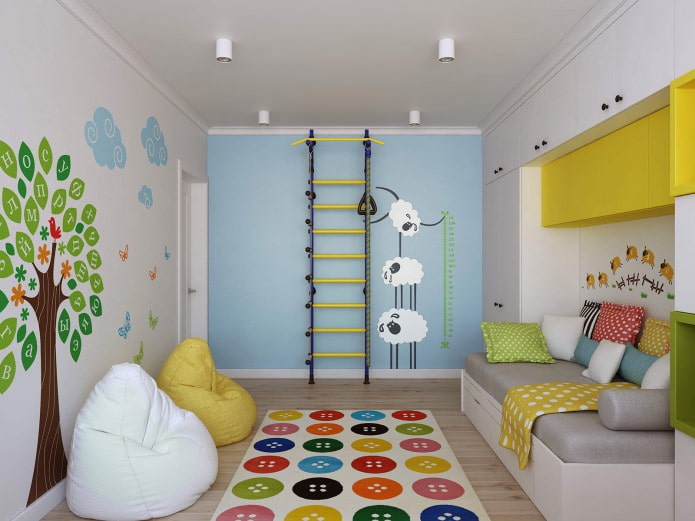 children's room with a Swedish wall