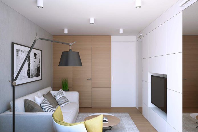 Wohnzimmerdesign in einem Studio-Apartment von 43 qm. m.