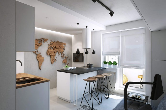 การออกแบบห้องครัว-ห้องนั่งเล่นในอพาร์ตเมนต์แบบสตูดิโอขนาด 43 ตร.ม. เมตร