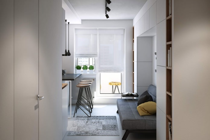 Entwurf einer Wohnküche in einem Studio-Apartment von 43 qm. m.
