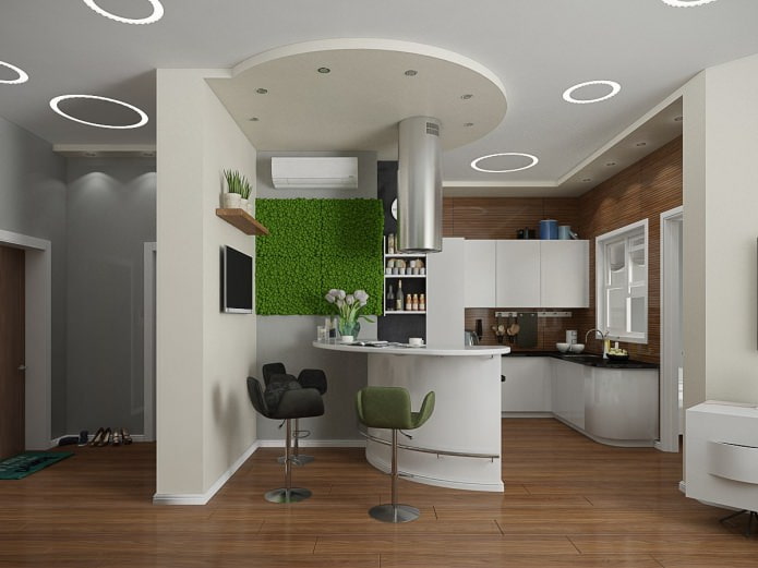 kitchen with a bar in the apartment interior design project