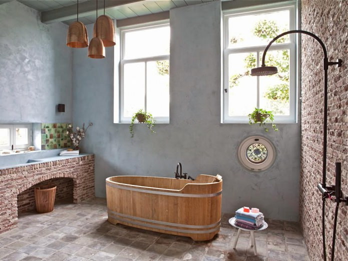 vidéki stílusú fürdőszoba kialakítás