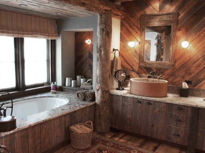 vidéki stílusú fürdőszoba
