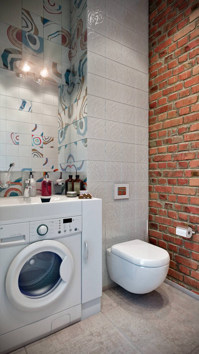 interior of the guest bathroom with a washing machine