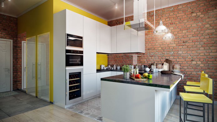 Küche im Inneren einer stilvollen modernen Wohnung