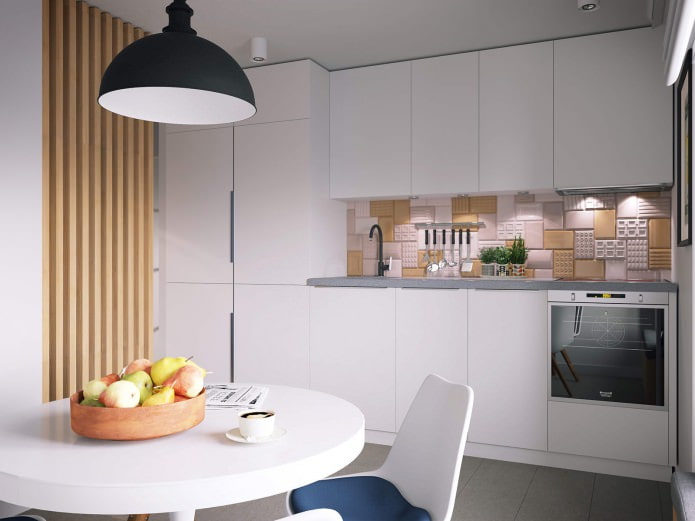 kitchen in the design of a one-room apartment of 37 sq. m.
