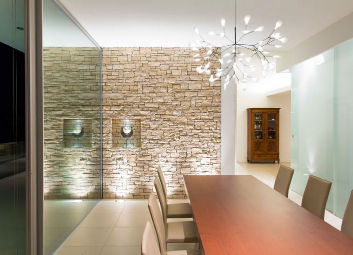stone wall in the dining room