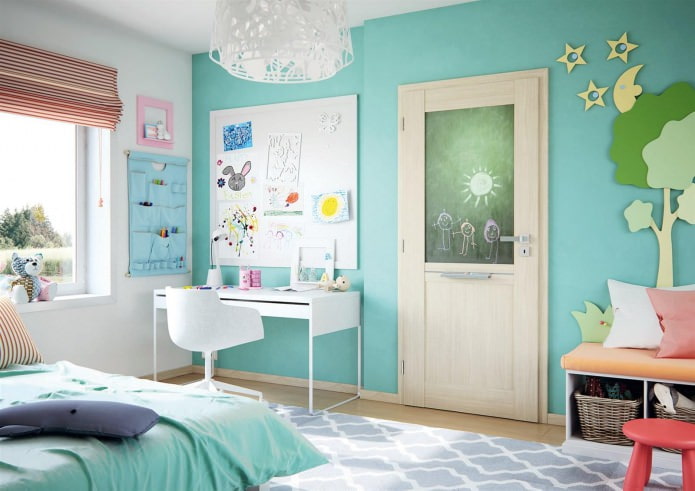 Children's room in turquoise colors for a girl