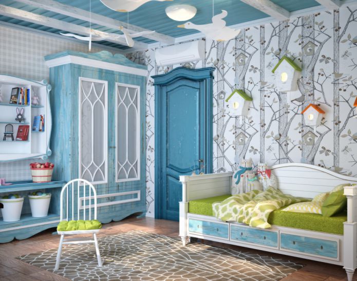 Nursery in turquoise colors in Provence style
