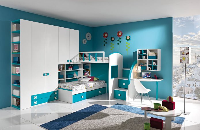 white and turquoise children's room