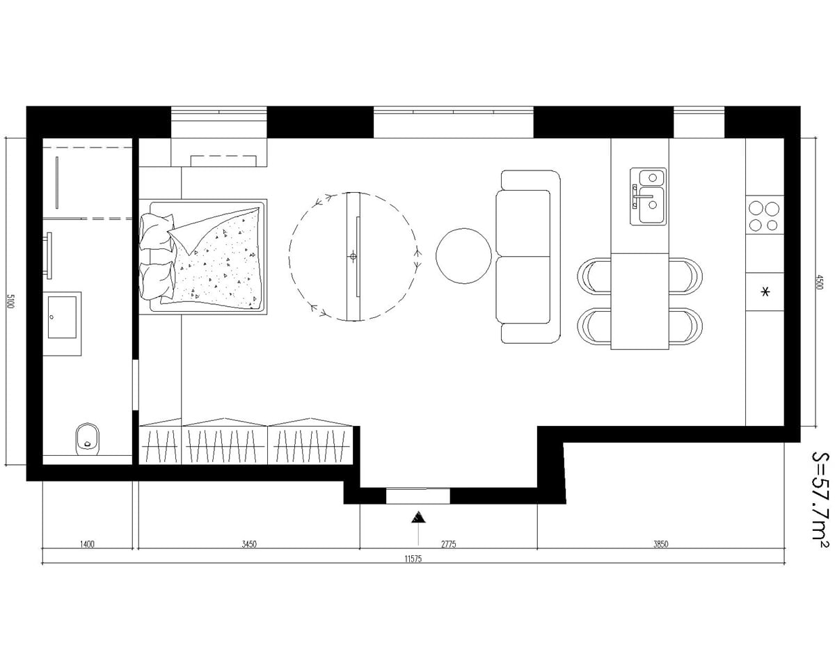 Studio layout 57 sq.