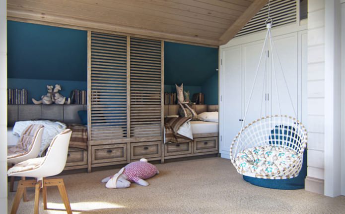 kids room in country style with hanging chair