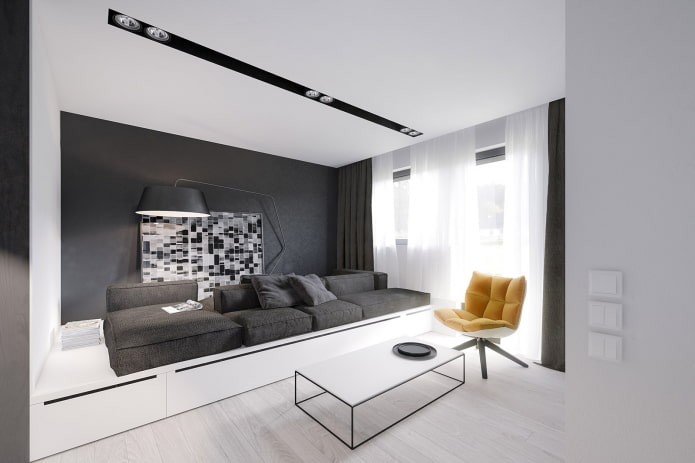 graues und weißes Wohnzimmer