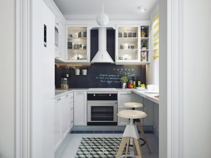 kitchen interior with white kitchen set