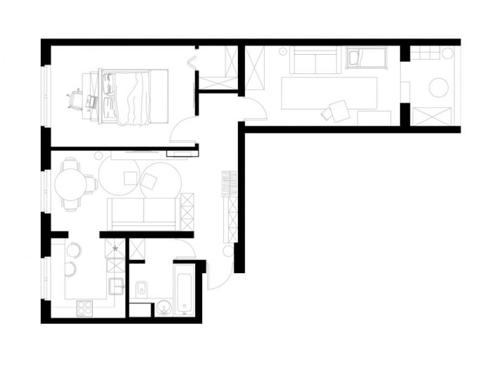 Sanierung einer Dreizimmerwohnung von 60 qm. m in einem Haus vom Typ II-49