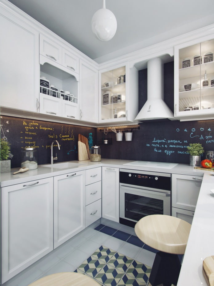 kitchen interior with white kitchen set