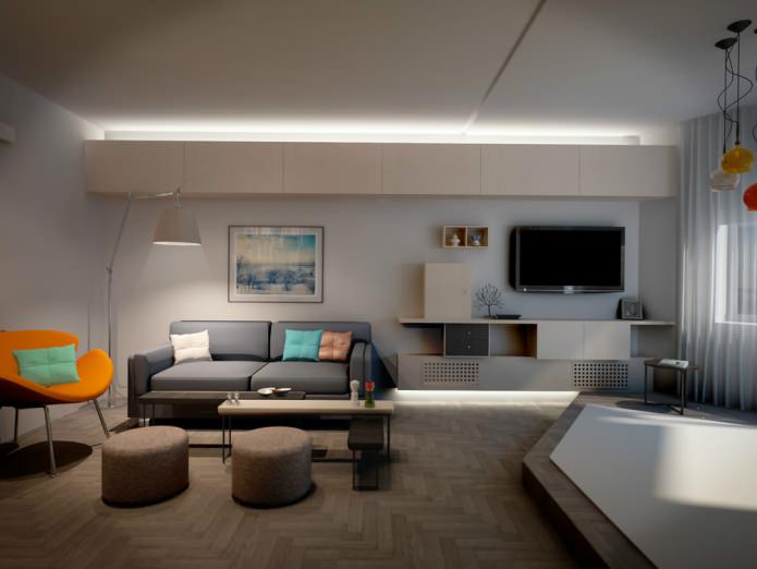 Wohnzimmergestaltung in einem Studio-Apartment der Serie P-44