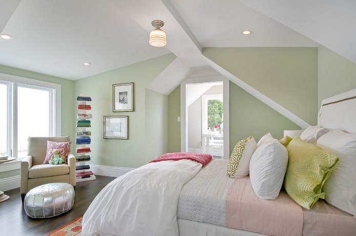 bedroom decoration in pastel green colors