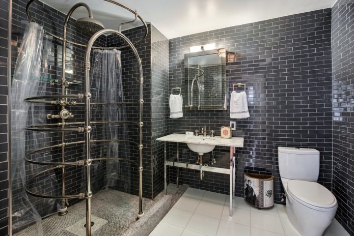 sötét szürke loft stílusú fürdőszoba csempe