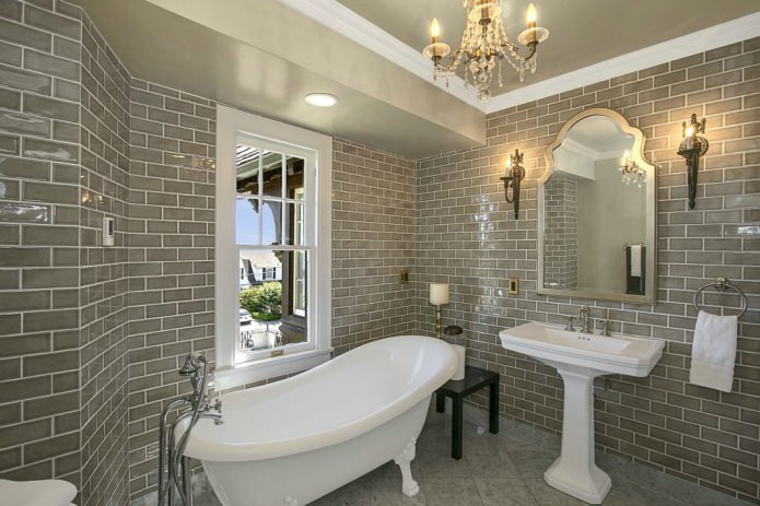 szürke klasszikus stílusú fürdőszoba csempe