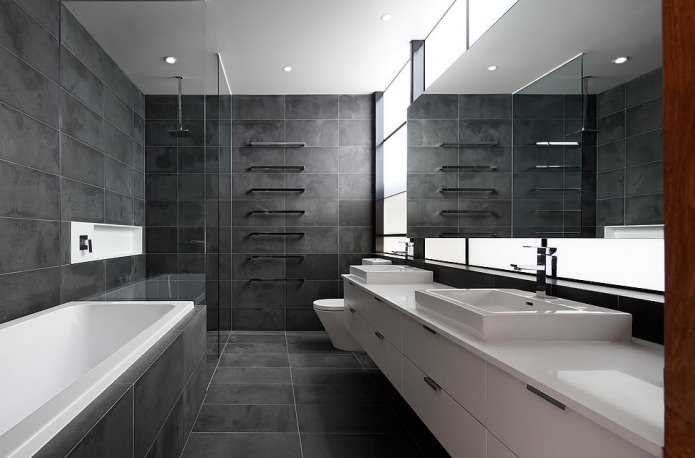 dark gray bathroom tiles