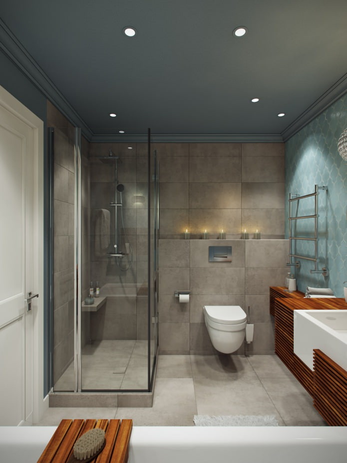 bathroom interior with bathtub and shower