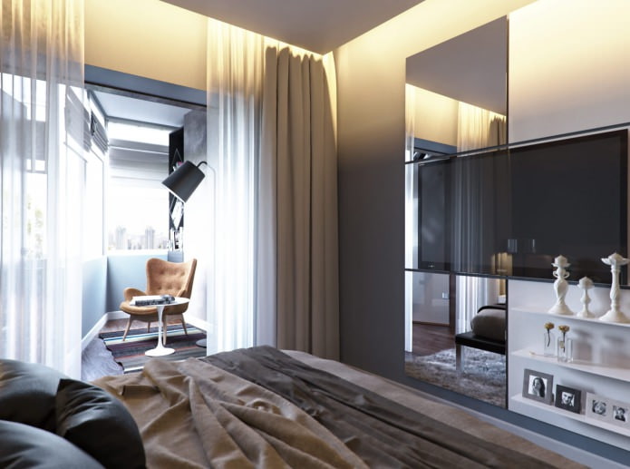 Gestaltung eines Schlafzimmers kombiniert mit einem Balkon