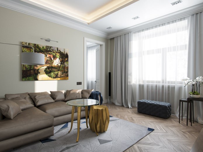 living room interior in beige colors