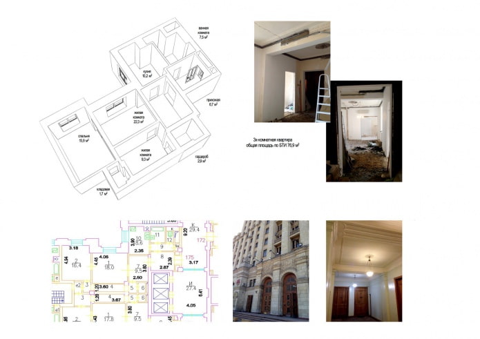 ang layout ng apartment ay 77 sq. m
