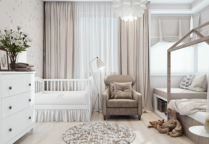 nursery para sa isang batang babae sa isang modernong interior apartment