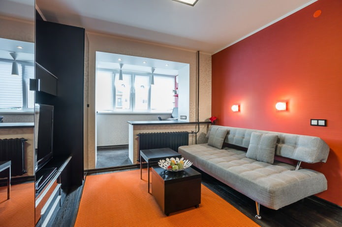 Wohnzimmer im Inneren eines Studio-Apartments im modernen Stil