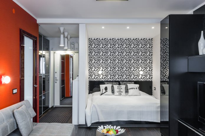 bedroom in the interior of a studio apartment in a modern style