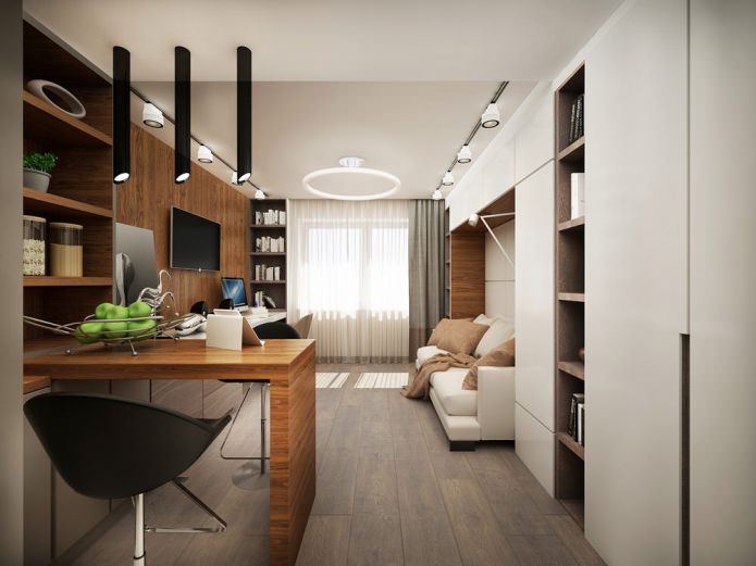 Modernes und funktionales Design einer kleinen Wohnung von 25 qm. m.