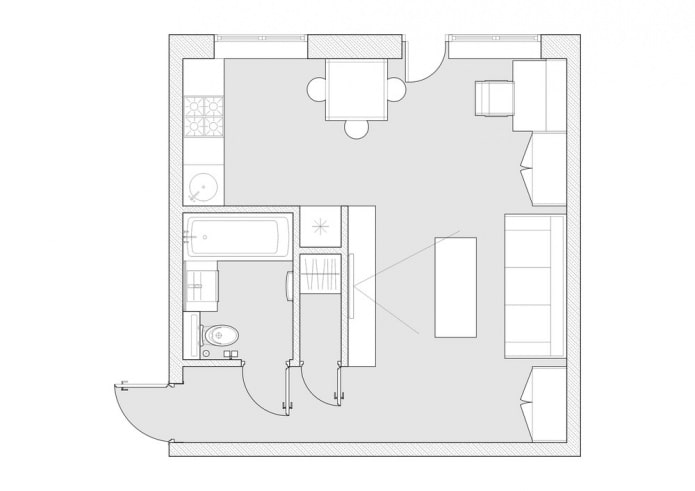 layout of a one-room apartment-Khrushchev 30 sq. m.