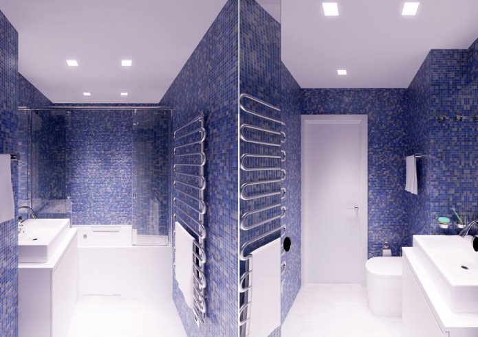 fürdőszoba fehér és kék színben