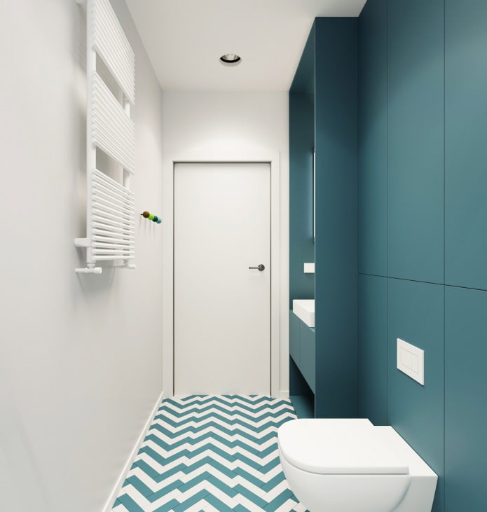 дизајн купатила у белим и тиркизним бојама
