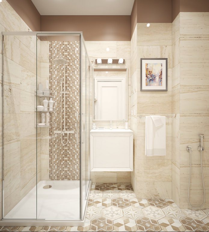 bathroom with shower in beige colors