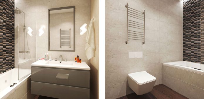 bathroom in the design of the apartment 58 sq. m.