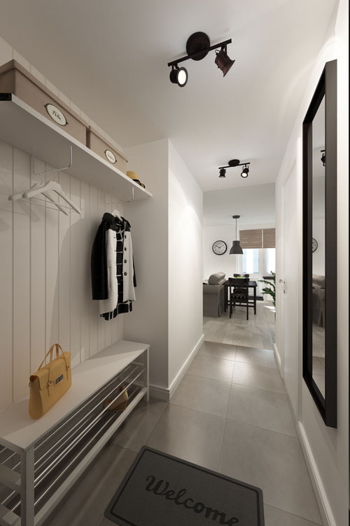 entrance hall in the design of a studio apartment of 33 sq. m.