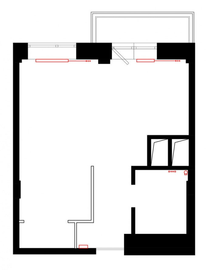 Grundriss eines Studio-Apartments 33 qm m.