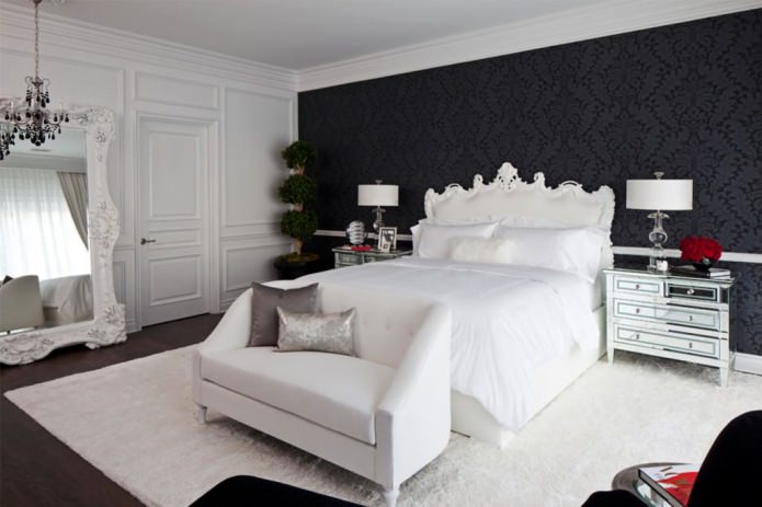 црни зидови у спаваћој соби у класичном стилу