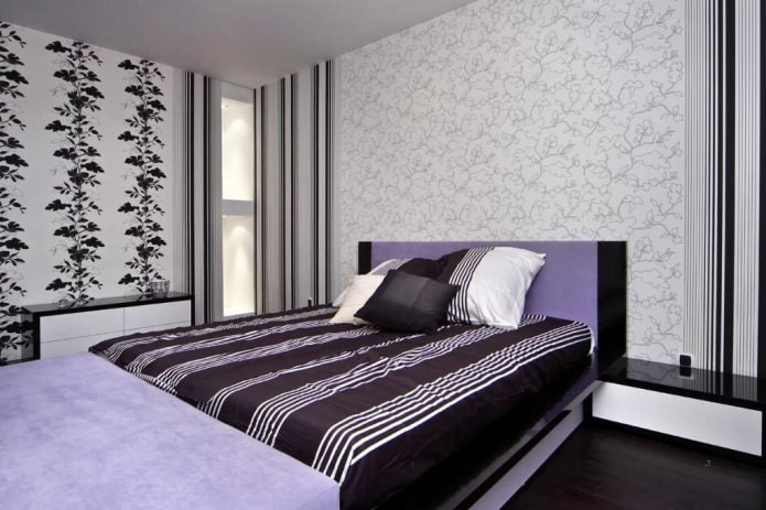 Combined wallpaper in the bedroom: patterned
