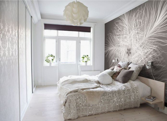 Schlafzimmergestaltung mit grauen Fototapeten